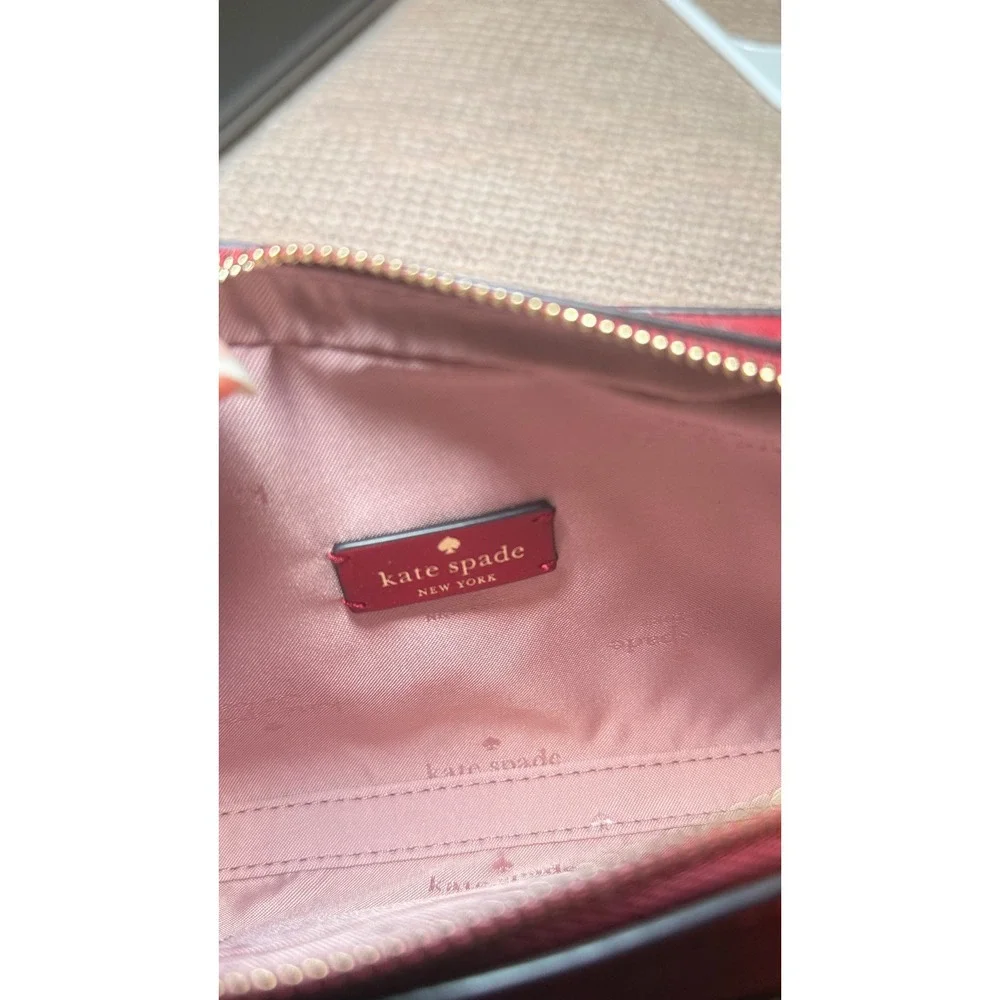 NWOT Kate Spade Staci Leather Crossbody Bag Red Gold Hardware And Card Holder